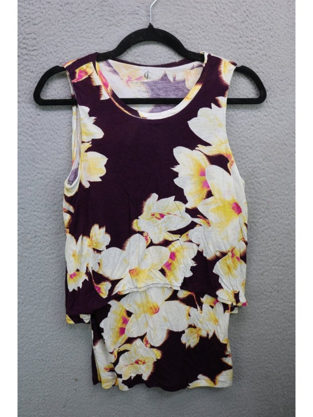 Juicy Couture Layered Sleeveless Tank Top-Floral-X-Small-Tropical-Beachy